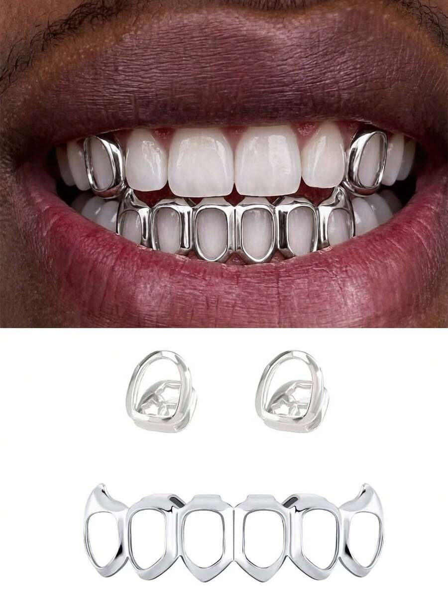1 Set Double Hollow Combination Full Hollow Sharp Teeth Costume Accessory Set, Party Daily Funny Decoration Cosplay Prop, Unisex - Multicolor - View 1