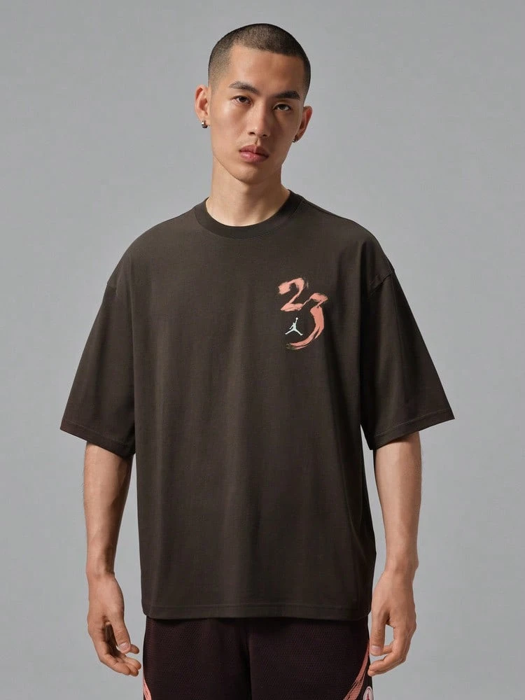 Jordan Men's AS DF SPT STMT GFX SS Crew Short Sleeve Knit Collarless T-Shirt TIQ7287-220 - Mocha Brown - View 1