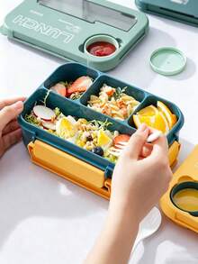 1300ml Multi-Color Divided Leak-Proof Bento Box, Multi-Compartment Meal Separation To Prevent Flavor Mixing, Strong Sealing Buckle Leak-Proof, Portable Lightweight Easy To Store. Large Capacity Suitable For Main Meals And Snacks, Portable Lunch Box For Office Workers And Students, Suitable For Back To School, Travel, And Office Use. - Multicolor - View 8