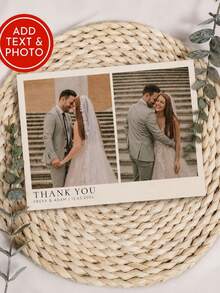Personalized Thank You Card, Romantic Two Photo Wedding Design, SoftNeutral Color, Custom Couple Names & Date Detail, Greeting Card For Wedding Party - Multicolor - View 7