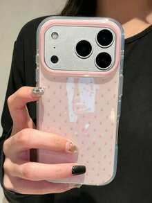 可愛粉色波點圖案亮面果凍手機殼，適用於 iPhone 17 Pro Max 16 Pro Max 17 16 15 14 13 12 Pro Max 11，可愛防震軟殼背蓋 - 粉色 - 查看 1