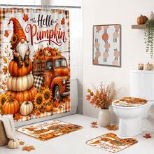 1/4pcs Vintage Pumpkin Truck Fall Harvest Heat-Insulating Home Decor Bathroom Shower Curtain With 12 Hooks For All Scenarios, Rustic Country Farmhouse Decoration, 4pcs Include: 1pc Shower Curtain 150*180cm+180*180cm+180*200cm - Pumpkin Farm - View 6
