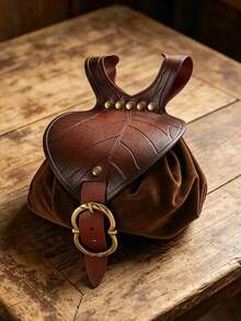 Random Color1PC Medieval Leaf Embossed PU Leather Waist Pouch, Vintage Renaissance Faire Fanny Pack, Elf Cosplay Hip Belt Bag For Women - Multicolor - View 5