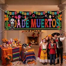 1 Piece, Mexican Day Of The Dead Courtyard Banner, Polyester Material, Skull Cactus Pattern, Suitable For Indoor And Outdoor Garden Porch Lawn Decoration Door Flag, Various Styles To Choose From. - Multicolor - View 9