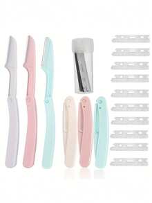 11pcs Women's Facial Razor & Dermaplaning Tool (Peach Fuzz Remover), Foldable Portable Travel Set - Multicolor - View 1