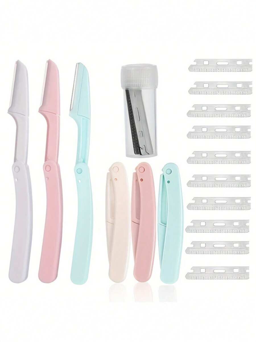 11pcs Women's Facial Razor & Dermaplaning Tool (Peach Fuzz Remover), Foldable Portable Travel Set - Multicolor - View 1