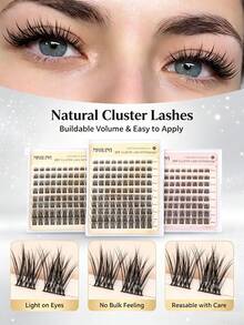 MKHLINA DIY Cluster Eyelash Extensions C/CC/D Curl Segmented Single Fake Lashes, Fluffy Soft Faux Mink, Mixed 8-18mm, Home Application Women's False Eyelashes (F18) - C/D 混合 - 查看 5