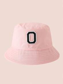 1 pezzo Cappello a secchio per bambini con ricamo lettere A-Z rosa, cappello leggero per protezione solare, adatto per attività all'aperto di ragazzi e ragazze - Black Label - Cappello da pescatore rosa - Visualizzare 84