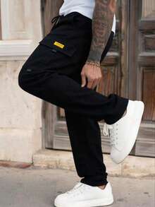 Pantalones largos casuales de moda minimalista de pierna recta para deportes al aire libre de otoño para hombres, fitness diario, color negro - Negro - Ver 2
