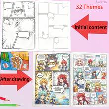 32 páginas de cómic en blanco, cuaderno de dibujo DIY para historias, paneles de cómic creativos, diario para niños y niñas, libro de práctica de arte creativo - Multicolor - Ver 7