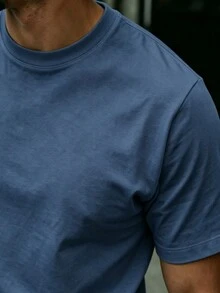 GRDR 男士時尚百搭純色T恤－極簡休閒日常短袖 - 霧霾藍 - 查看 6