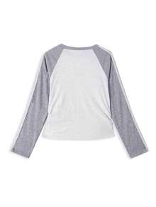 Kaos Lengan Panjang Raglan Sporty dengan Garis Kontras Kasual - Light Grey - View 5