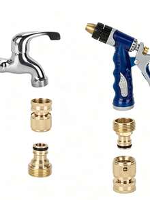 Garden Hose Quick Connectors, Male & Female Brass Water Connectors, 3/4" American Brass Hose Quick Connectors, 3/4" European Thread Connectors, Solid Brass, 3/4" GHT Thread, Leak-Free Water Pipe Connectors, Quick Connection Kit - Multicolor - View 8