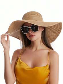 1 Stück Damen einfarbiger lässiger eleganter bohemischer Strohhut, runder Sonnenhut, geeignet für Urlaub, Strand, alle Jahreszeiten Mode, vielseitig für den Alltag (Wenn der Hut Falten hat, bitte mit einem Bügeleisen glätten, dann wird er wiederhergestellt) - Milchig weiß - Übersicht 4