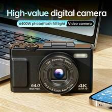 True 4K 數位相機 64MP 插值 13MP 實際像素,180° 可翻轉螢幕,16倍數位變焦 防震 Vlog 相機,附補光燈、人臉偵測與美顏功能 - 1200mAh 電池 - 查看 2