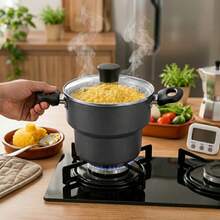 Panela Cuscuzeira Antiaderente Alumínio Tampa De Vidro 1,5L Cinza ou Vermelha Alegrete Nordeste Cozimento A Vapor Luxo Grande Media Pequena - Cinza - Visão 5