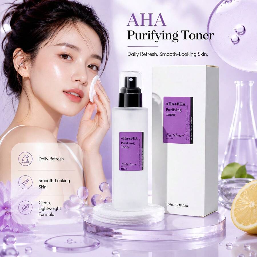 Nattshare AHA/BHA 面部化妝水 3.38 Fl.Oz / 100ml,針對白頭粉刺、毛孔與不均勻膚質的去角質噴霧,保濕化妝水,無酒精配方,深層清潔、疏通毛孔、平滑亮膚,淺米色護理,日常護膚 - 100ml - 查看 1