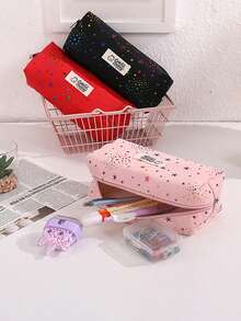 Gradient Star And Polka Dot Pattern Creative Pencil Case, Stylish And Portable Stationery Pouch,Office Desk Organizer For Items, Must-Have Pencil Case For Back-To-School Season - Single Piece - View 5