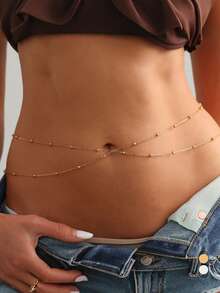 1pc Double Layer Non-Fading Beaded Waist Chain Bikini Belly Chain Beach Vacation Body Jewelry For Women - Double-layer Beaded Waist Chain In Multiple Colors - View 11