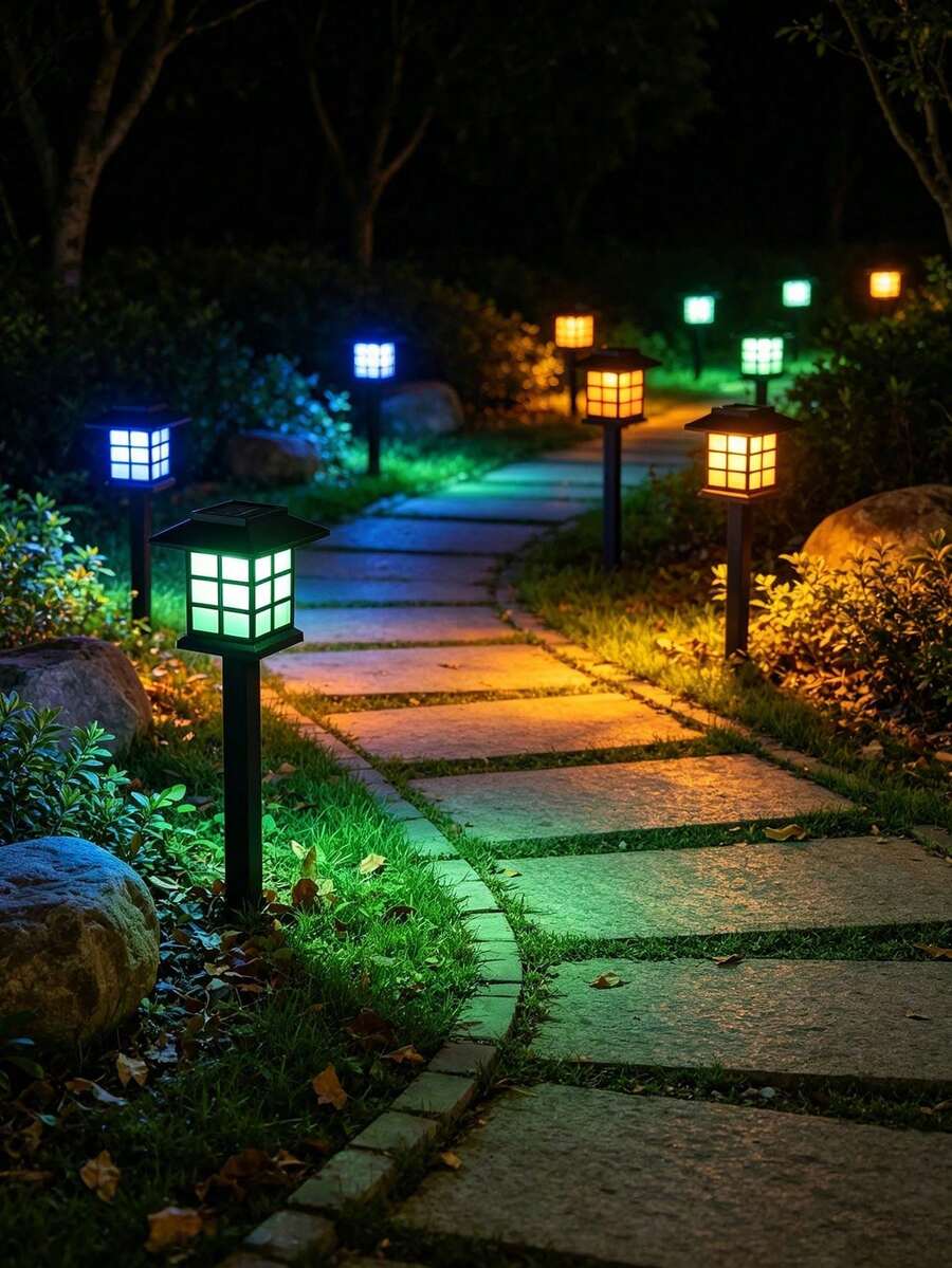 2/6 Stücke schwarze Mini-Haus Solarbetriebene Bodenstecker Wegbeleuchtung, wasserdichte Auto An/Aus LED Landschaftsbeleuchtung, geeignet für Garten, Rasen, Gehweg, Blumenbeet, Außendekoration, Feiertagsgeschenk - Mehrfarbig - Übersicht 1
