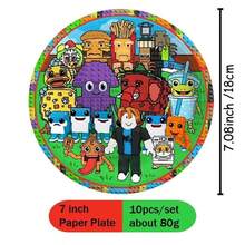 Roblox 10pcs 7-Inch Disposable Cartoon Square Character Print Paper Plates, Round Colorful Pixel Game Theme Tableware, Suitable For Birthday Party, Halloween, Thanksgiving, Labor Day, Christmas Decoration - Get a Brainrot Plate - View 5