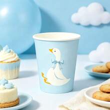 10/20/40pcs 9oz One Silly Goose Birthday Party Cups Blue Bow Goose Pattern Disposable Paper Cups, Suitable For 1st Birthday Party Decoration And Baby Shower Decoration - Blue Goose Paper Cup - View 2