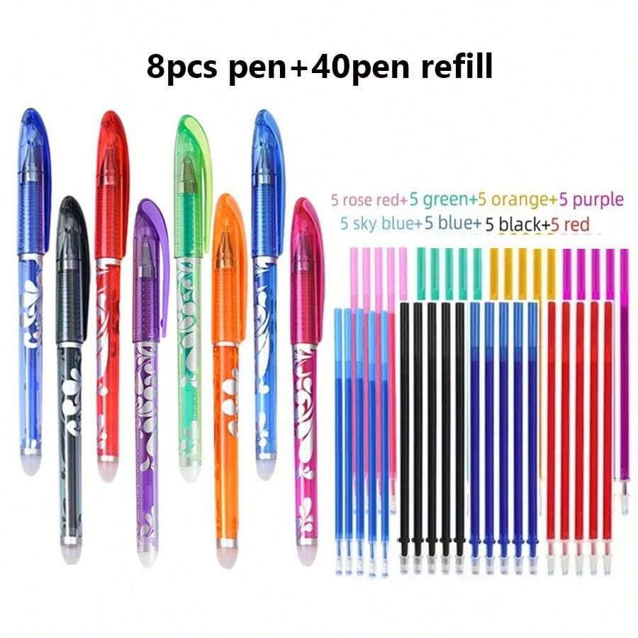 48-Pack Of Erasable Neutral Pens, 8 Colors, Replaceable Ink Cartridges, Writing Pens With Pocket Clip, Suitable For School And Office Supplies, Gift For Students During The Back-To-School Season - Sets - View 1