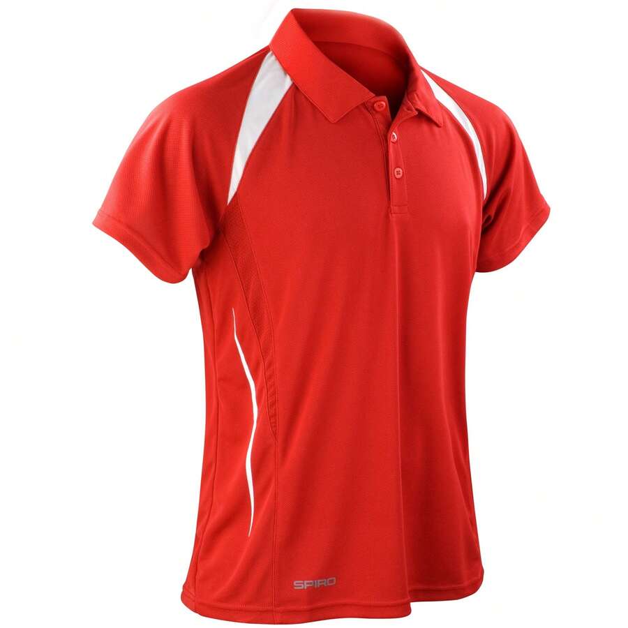 Spiro Mens Team Spirit Polo Shirt - Red/White - View 1