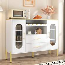 White Sideboard With Glass Doors And Wine Rack – Plenty Of Storage Space For Dining Room & Living - 白色 - 查看 2
