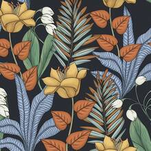 Boho Floral Wallpaper Peel And Stick Vintage Dark Floral Contact Paper Leaf Wallpaper Waterproof Self-Adhesive Wall Covering For Bedroom Countertop Desk Cabinets Decor - 1PC - View 1