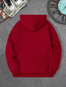 Men's "Astronaut Planet Ice Cream" Print Hoodie, Casual Long Sleeve Drawstring Hooded Sweatshirt, Space-Inspired Streetwear Top - Red - View 2
