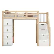 High Bed Frame 90 X 200 Cm With Storage, Shelves And Secure Ladder - Natural - 查看 6