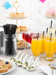10/100/200pcs Pure Black Paper Straws, Candy Support Sticks, Suitable For Cocktails, Birthdays, Barbecues, Graduations, Back To School, Party Supplies, Christmas And Other Occasions - View 5