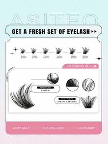مجموعة رموش صناعية Asiteo 144 قطعة بتصميم D Curl Cat Eye، خصلات فردية بسعة كبيرة وأطوال مختلطة 8-18 مم، بمظهر طبيعي منفوش وخفيف الوزن، تشمل أدوات مكياج وغراء وسائل إغلاق ومزيل رموش وملقط رموش، مناسبة للاستخدام المنزلي - متعدد الألوان - مشاهدة 5
