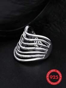 1 buah Cincin Gelombang Multi-Lapisan Perak Sterling S925 yang Dipersonalisasi, Desain Tekstur Matte Unik, Cocok untuk Pemakaian Sehari-hari, Gaya Jalanan Unik, Acara Bisnis Kasual, Hadiah Unik untuk Pacar atau Teman - Perak - View 6