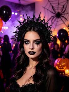 1pc Dark Crown Flower Witch Headband, Halloween Party Headband, Funny Devil Headband, Women's Hair Accessory For Party, Photo, Costume - View 4