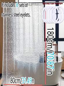 1件水立方浴室簾，3D加厚EVA，重磅防水透明款，附掛鉤，現代設計，適用於民宿酒店浴室 - 無色 - 查看 13
