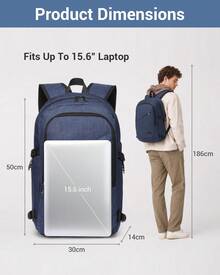Laptop Backpack 15.6 Inch Large Travel Rucksack USB Charging Port Anti Theft Lock Water Resistant Computer Backpack For Men Women School Office - Royal Blue - View 3