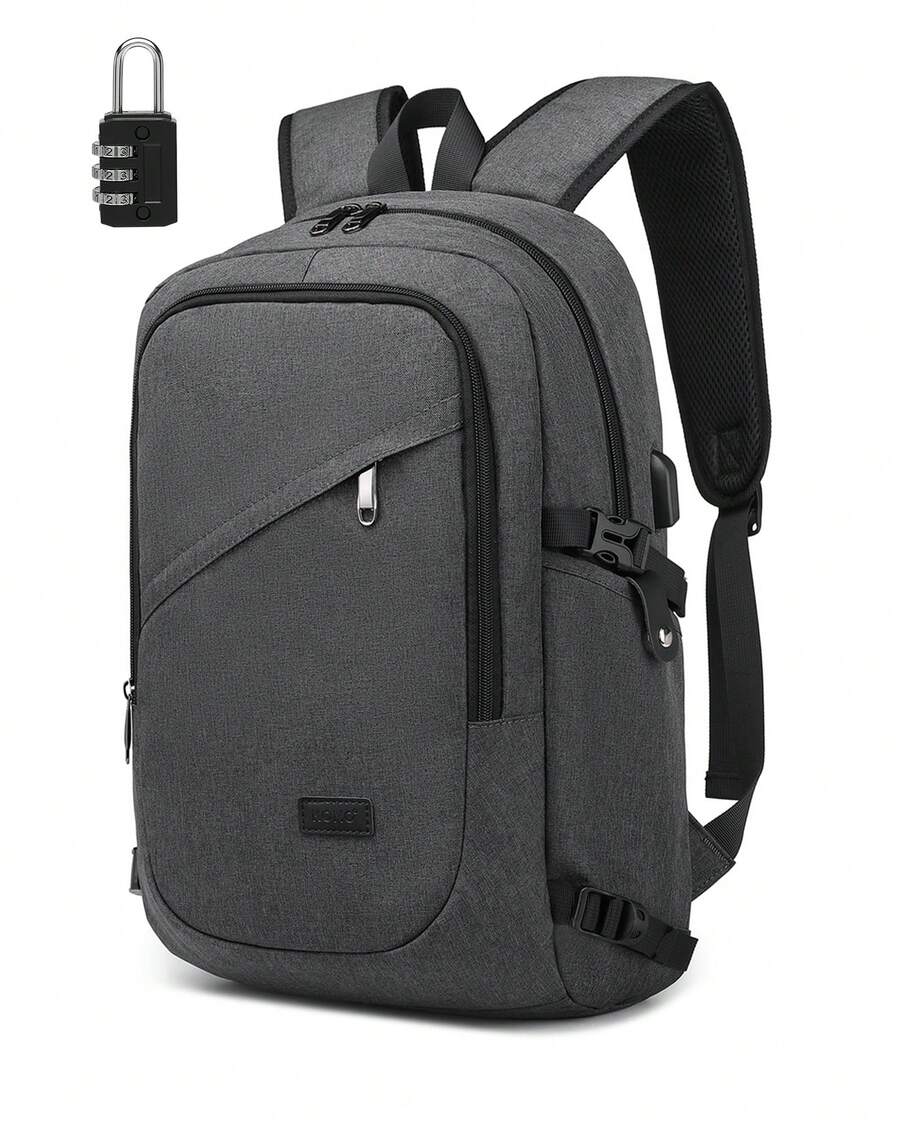 Laptop Backpack 15.6 Inch Large Travel Rucksack USB Charging Port Anti Theft Lock Water Resistant Computer Backpack For Men Women School Office