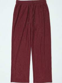 GRDR Men's Casual Elastic Waist Drawstring Loose Drapey Corduroy Wide Leg Long Pants - Burgundy - View 5