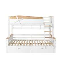 Double Bed Frame With Windmill, With Shelves, Children's Bed, With Colorful Safety Net, With 4-Step - Natural and White - 查看 10