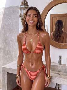 Conjunto de Bikini con Estampado a Rayas 2026, Esencial para Vacaciones de Verano en la Playa - Multicolor - Ver 1