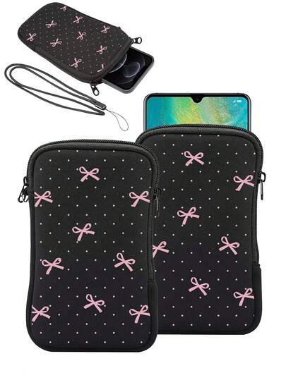 Neue Schleifenmuster Direkteinschub Handy Schutzhülle, Outdoor Handy Aufbewahrungstasche, Direkteinschub Handy Tasche, Stoßfest, Staubdicht, Warmes elastisches Futter, Tragbare Handy Tasche, Perfekt für tägliches Pendeln, Ausflüge und Reisen, Reiseessentiell
