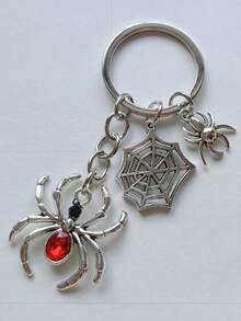 1pcRetro Dark Style Spider Keychain - Gothic Punk Beaded Spider Pendant Metal Keyring Gift - Halloween Gift - Multicolor - View 6