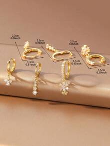 6pcs/Set Fresh Copper Inlaid Full Cubic Zirconia Flower Round Diamond Pendant Hoop Earrings Set Suitable For Women's Daily Commute And Date Wear - Flowers - View 8