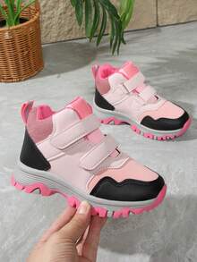 1 Pair Girls' High-Top Sports Shoes, New Autumn Style, Convenient Hook And Loop Closure, Children's Outdoor Hiking Shoes - Pink - View 1