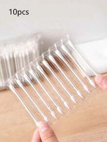 10pcs/Bag Individually Wrapped Portable Travel Swabs, Double-Ended Swabs With One Pointed And One Round Tip, Makeup Removal And Cleaning Buds, Unisex, Paper Stem, Face Towel, Makeup Wipes - White - View 11
