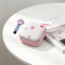 2pcs/Set Pastel Print Mini Data Cable & Earphone Storage Bag With Cat Paw Cable Organizer, Hard Shell Anti-Collision Interior With Mesh Divider, Stores Earphones, Data Cables, Chargers And Other Digital Accessories, Comes With Hanging Strap For Backpack, Convenient For School And Travel - Multicolor - View 22