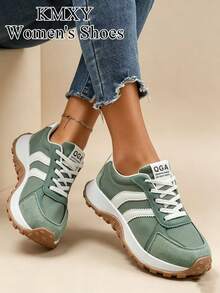 Bequeme Damen-Schnürsneaker - leichte, multifunktionale Lässig Schuhe, ganzjährig tragbar, rutschfeste Gummisohle, große Größen, Sportschuhe - Grün - Übersicht 3