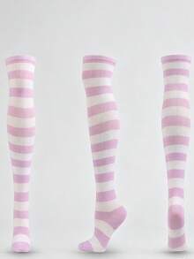 6/1 Pair Women's Striped Multicolor Cute Casual JK School Style Over-The-Knee Long Socks - Multicolor - View 12
